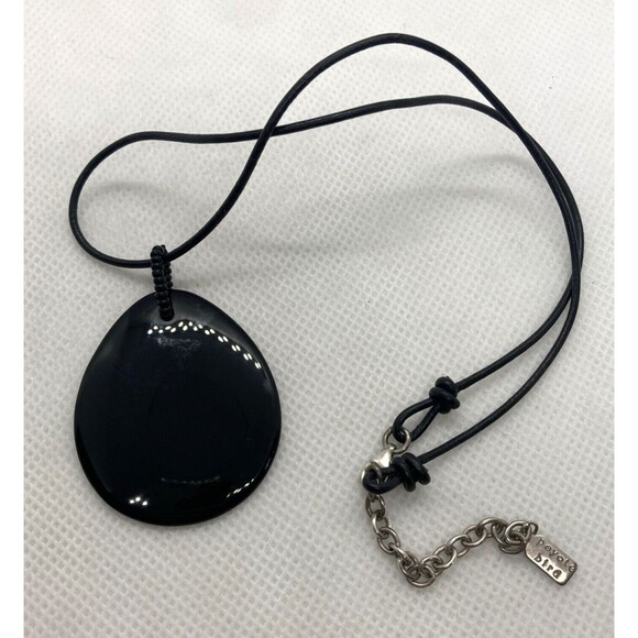 Peyote Bird Black Stone Pendant 16'' - 18'' Necklace Sterling 925 Silver‎ 10g - Picture 1 of 9